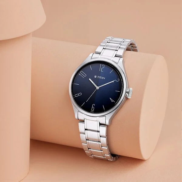 Titan Quartz Analog Blue Dial Stainless Steel Strap Watch for Men nt1865sm01 Men's Watch