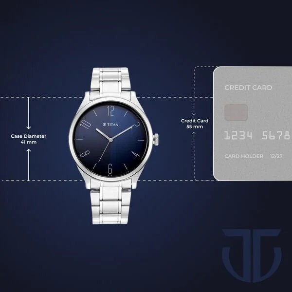 Titan Quartz Analog Blue Dial Stainless Steel Strap Watch for Men nt1865sm01 Men's Watch