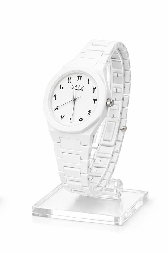 SABR Classic White Arabic numerals And A Sleek White Bracelet Dial Watch