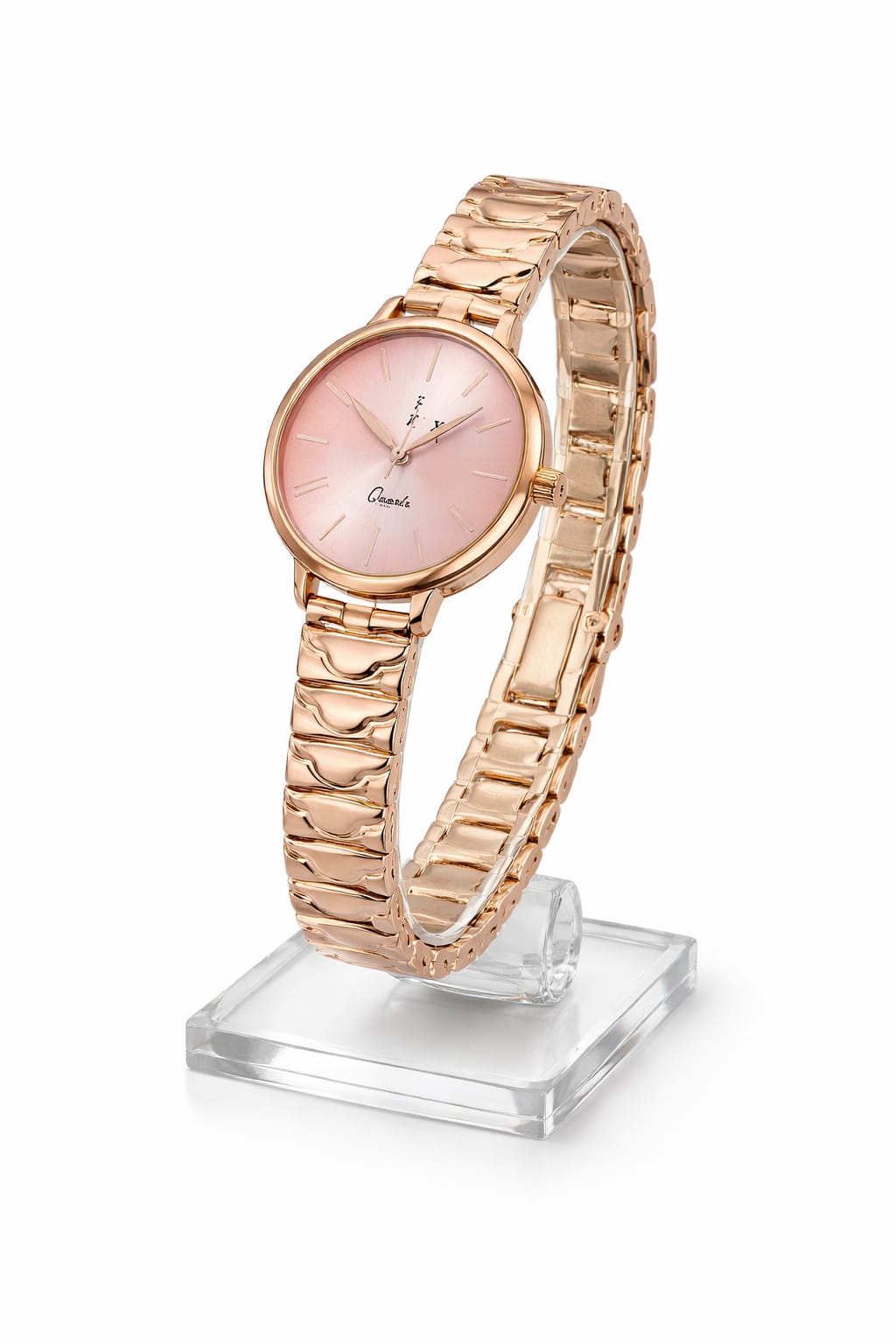 Rose Gold Elegance – Women’s Minimalist Watch Designed With Sunburst Dial And Sleek Metallic Bracelet