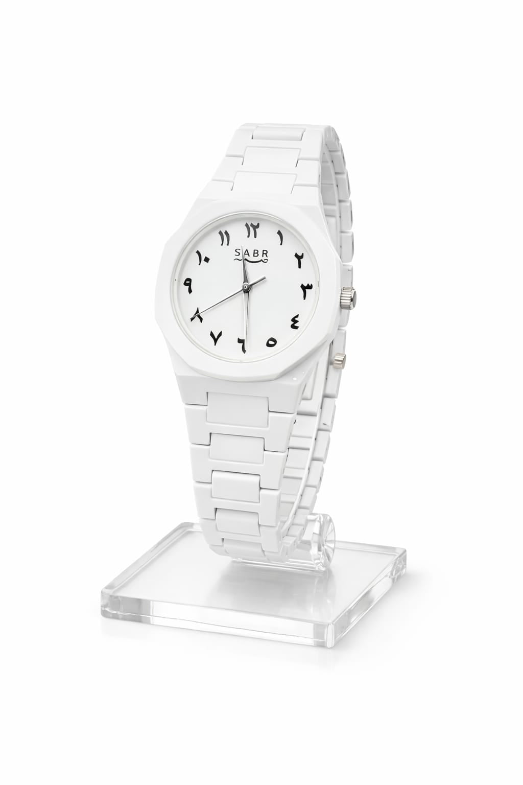 SABR Classic White Arabic numerals And A Sleek White Bracelet Dial Watch