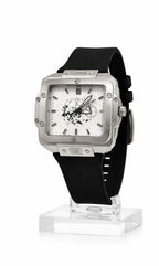 FOBRAS Urban Square Silver Dial Watch with Black Strap