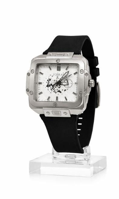FOBRAS Urban Square Silver Dial Watch with Black Strap