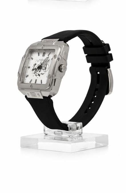 FOBRAS Urban Square Silver Dial Watch with Black Strap