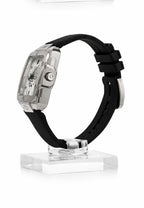 FOBRAS Urban Square Silver Dial Watch with Black Strap